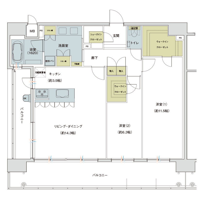 Hタイプ家具付き図面